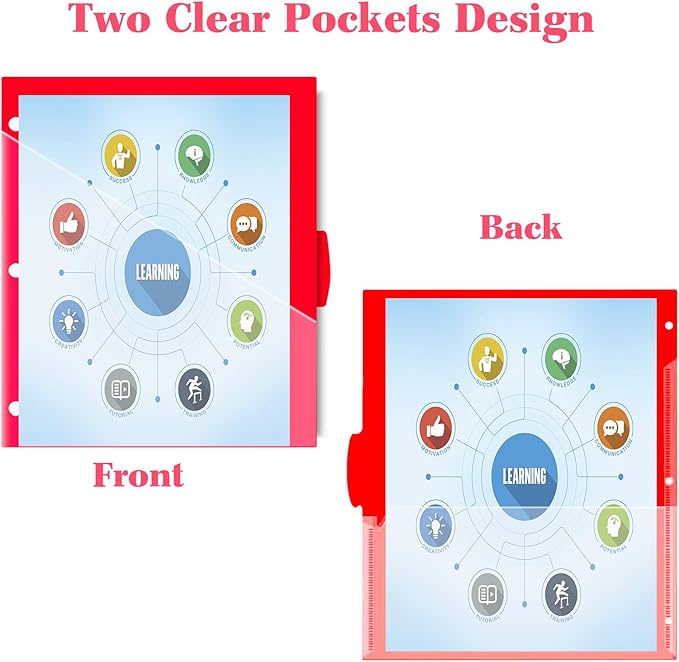 INFUN Plastic 5-Tab Binder Dividers with 2 Clear Pockets - 6 Sets, 30 pcs Multicolor Pocket Dividers with 3 Holes for 3 Ring Binders,Total 30 Tabs