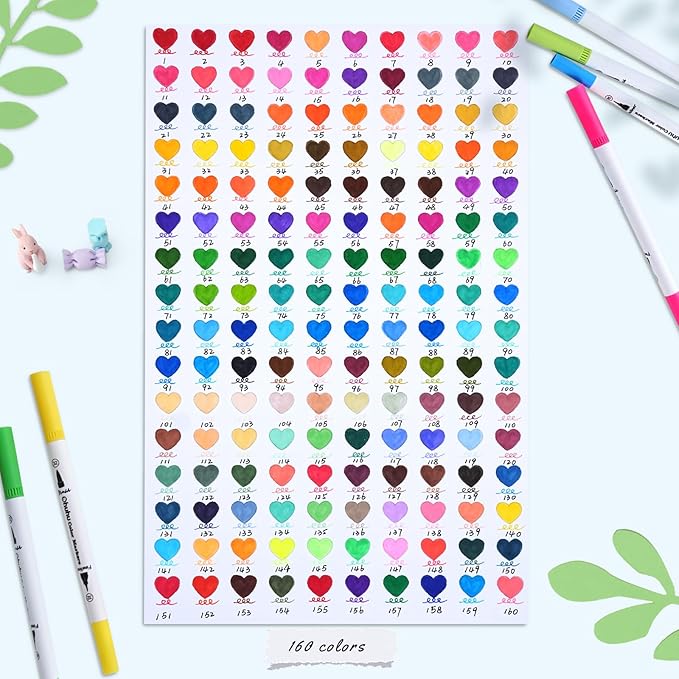 Ohuhu Markers for Adult Coloring Books: 160 Colors Coloring Markers Dual Tips Fine & Brush Drawing Pens Water-Based Art Markers for Kids Adults Sketch Bullet Journal with Carrying Case - Maui - White
