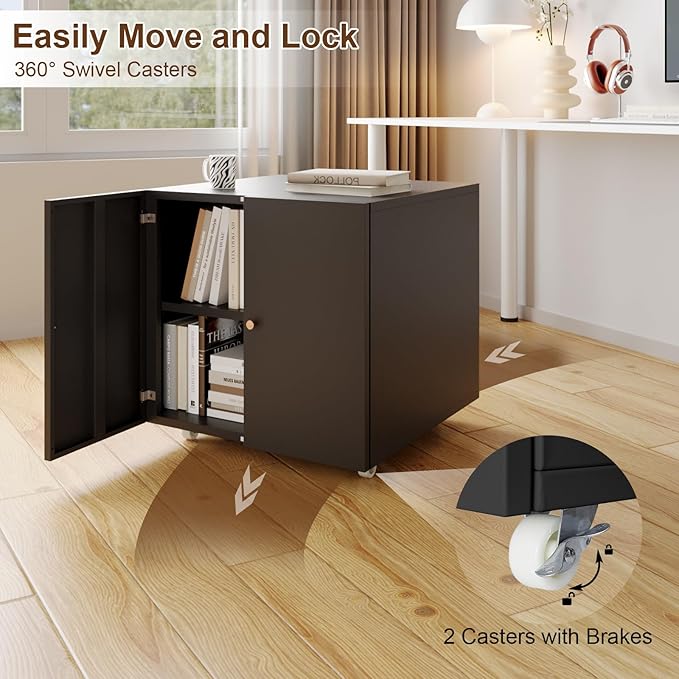 Printer Stands with Storage, Desk Organizers for Home Workspace, Under Desk Black Small Rolling Printer Table Work Cart with Wheels Organizer Spaces for Office