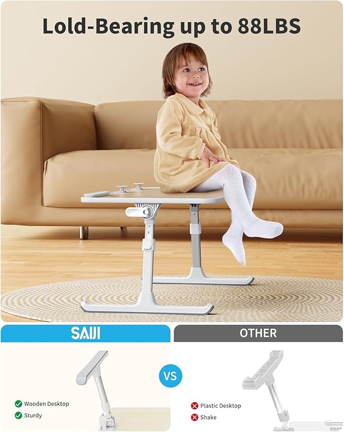 Laptop Desk for Bed, SAIJI Lap Desks Bed Trays for Eating Writing, Adjustable Computer Laptop Stand, Foldable Lap Table in Sofa and Couch（23.6 x 13Teak