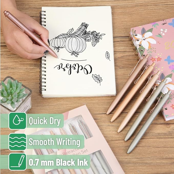 Mr. Pen- Retractable Gel Pens, 6Pack, Black Ink Gel Pens Fine Point, Metallic Earth Color Barrels, Retractable Pens, Gel Ink Pens, Aesthetic Pens for Journaling Fine Tip Pens