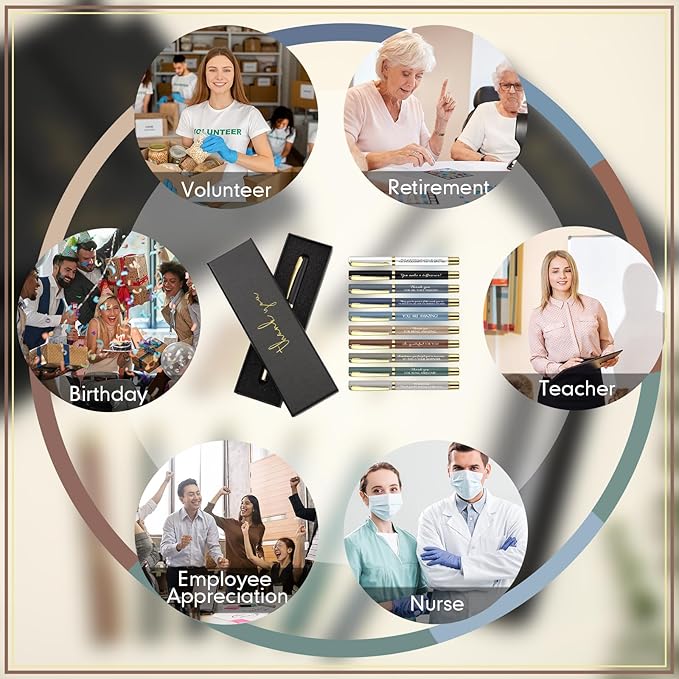 PerKoop 10 Set Thank You Gifts Inspirational Ballpoint Pens with Gift Boxes Bulk Appreciation Party Favors for Employee Coworker Staff Team Friends Office Supplies(Macaron,Mixed)