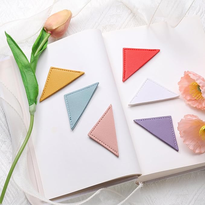 uxcell 6Pcs Leather Square Bookmarks, Corner Bookmarks Book Marks Page Markers Cute Page Clip for Men Women Teacher Reader Book Lover Writers (Red)