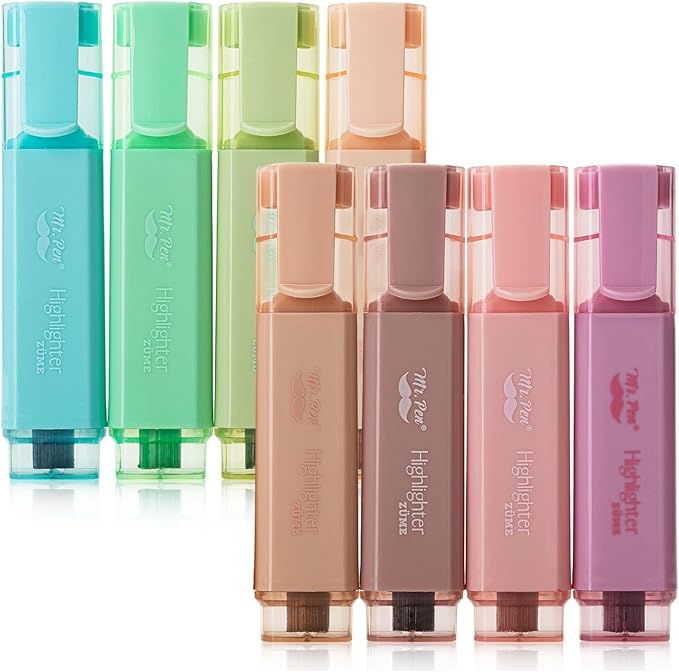 Mr. Pen- Highlighter, 8 Pack, Vintage Colors, Chisel Tip Aesthetic Highlighters, Cute Highlighters for School, No Bleed Highlighters, Highlighters Aesthetic, School Highlighters, Cute Markers.
