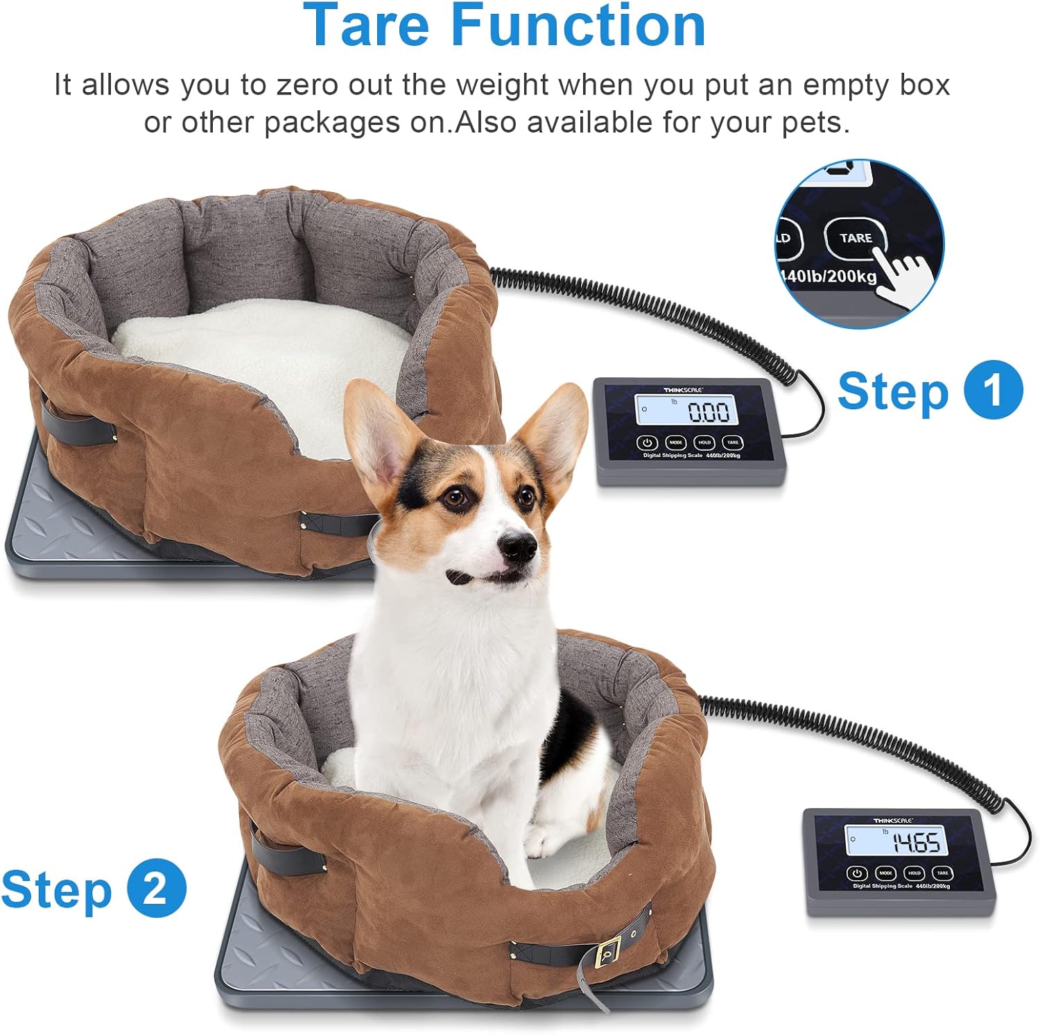 THINKSCALE Shipping Scale, 440 lbs/1 oz Highly Accurate Postal Scale with Hold/Tare/LCD Display, Lightweight Digital Postage Scale for Packages/Luggage/Post Office/Dog, Battery & AC Adapter Included