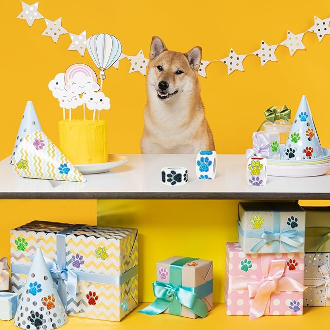 1 Inch Paw Stickers, 550 Pcs Sparkle Black Paw Stickers,Self-Adhesive Holographic Shiny Bear Paw Stickers Roll for Kids Birthday Decor Envelopes Seals Cards Gift Wrap