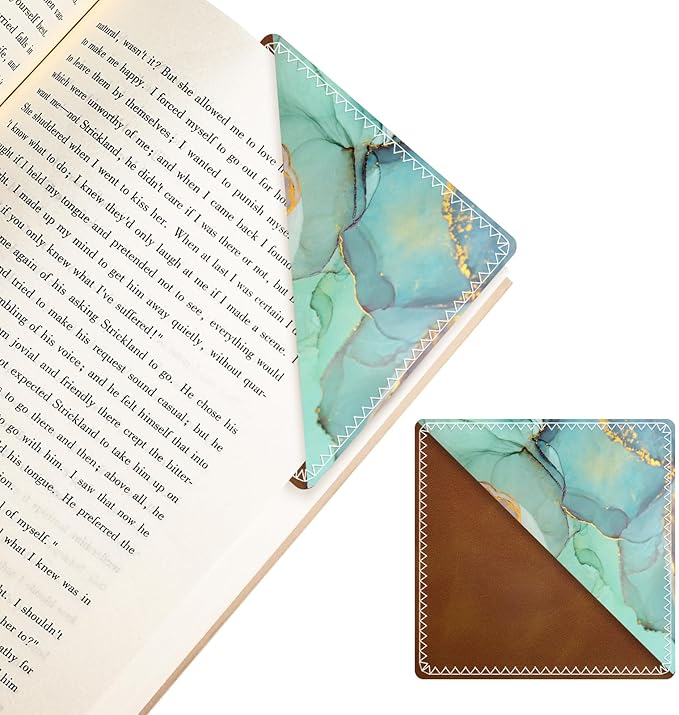 Personalized Leather Bookmarks, Fun & Cute Book Accessories for Reading Lovers, Unbreakable Page Markers for Women Men Girls Boys Student Teacher Kids Retirement Birthday Gifts (Green Marble)