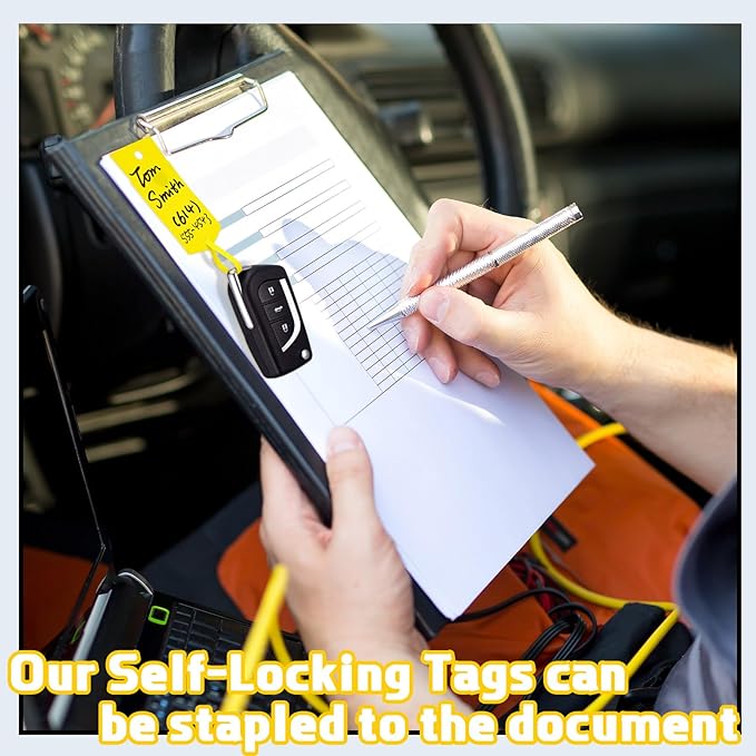 Lewtemi 1000 Pieces Self Lock Arrow ID Key Tags Car Parts Tags Key Ring Repair Labels for Office Automotive Shop Supplies(6'' X 1 2/5'',Yellow)