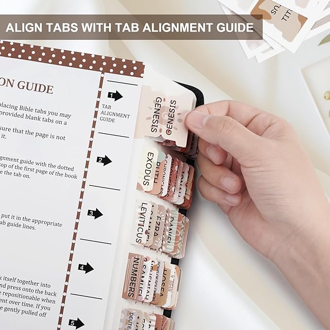 Laminated Bible Tabs for Women & Men - Large Print Tabs for Study Bibles, Boho Theme for Easy Navigation and Quick Reference - Easy-to-Read and Apply Tabs for All Ages