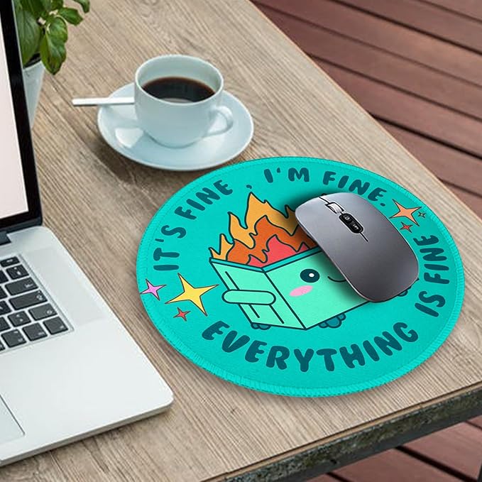 Gctriki Dumpster on Fire Mouse Pad for Desk, Funny Green Round Mousepad for Computer Laptop Gaming, Stitched Edge Non-Slip Rubber Base, Cute Home Office Desk Accessories Decor for Women