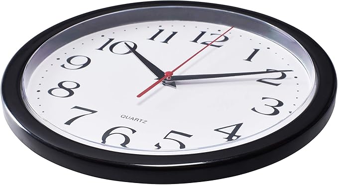 Bernhard Products Black Wall Clock Silent Non Ticking 10 Inch Quality Quartz Battery Operated Round Easy to Read Home/Office/Kitchen/Classroom/School Clock Sweep Movement