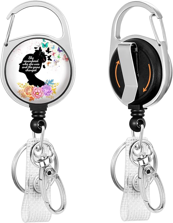 Inspirational Quote Badge Reel Retractable Heavy Duty with 360°Swivel Carabiner Clip, Cute Flower Butterfly ID Badge Holder, Nurse Doctor ID Card Holder Retractable Keychain Name Badge Clip