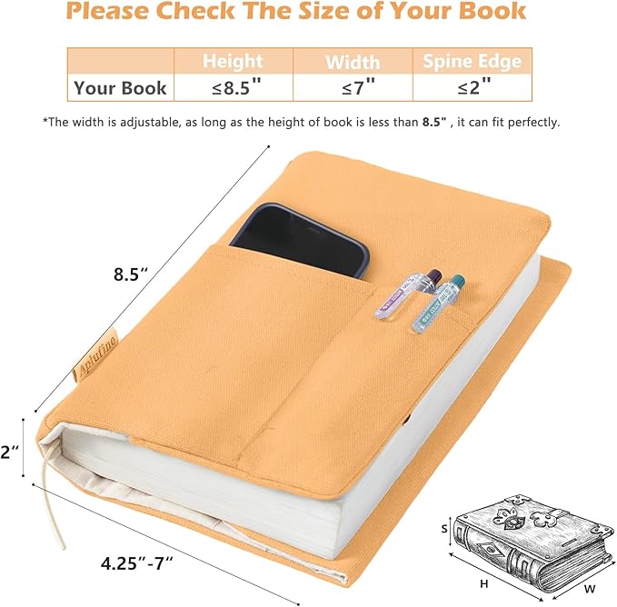 Canvas Book Covers, Washable Book Protector, Book Cover for Paperback Novels, Adjustable Book Cover for Hardcover with Pockets for Pen, Soft Cover Books, Book Lovers Gifts