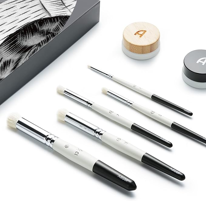 ARTIFY Drybrush Set with Dampening Pad and Brush Soap: 5 Sizes Professional-Grade Dry Brush for Effortless Miniature & Model Painting - Hobby Paint Brushes for Tabletop & Wargames Miniatures