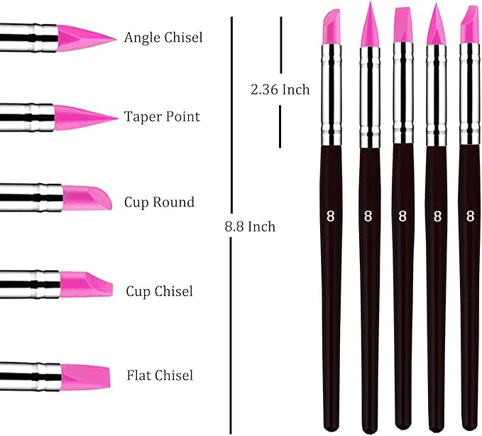 Professional Silicone Rubber Tip Paint Pens Brushes，5pcs Silicone Paint Brush，Silicon Color Shapers Brushes，Rubber Paint Brush，Silicone Artist Brushes，Flexible Clay Sculpture Tools （Size 8）
