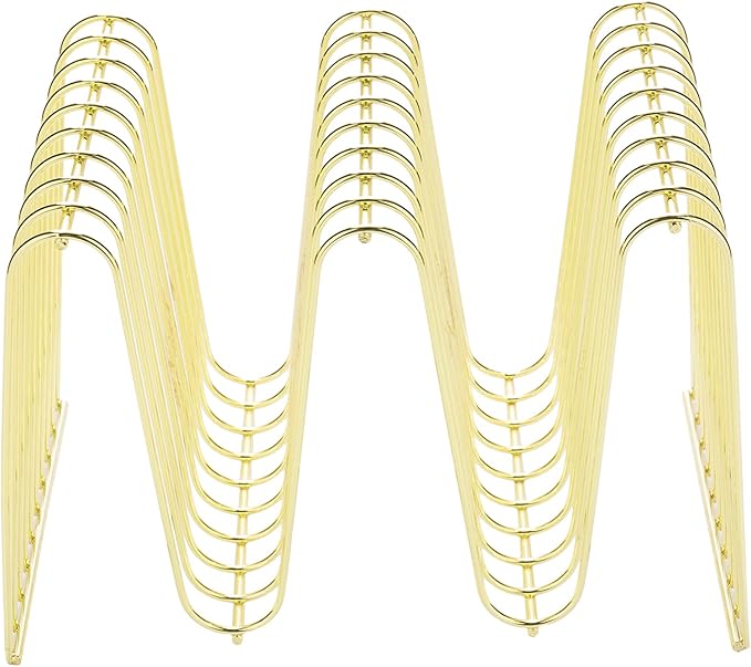 MyGift Metal Gold Folder Organizer for Desk, Magazine Holder 9 Sections, Decorative Vinyl Record Holder, Office File Organizer Rack