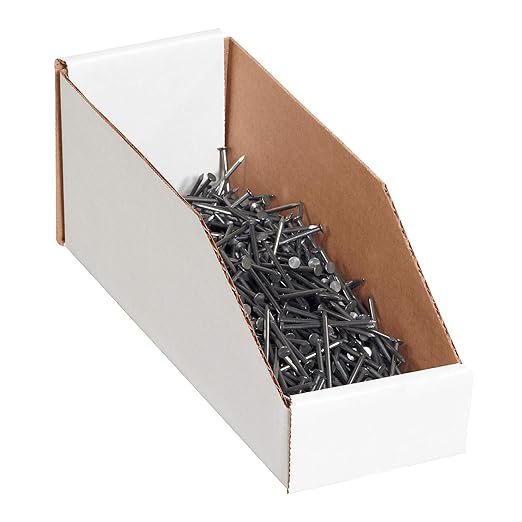 Partners Brand PBINMT412 Open Top Bin Boxes, 4" x 12" x 4 1/2", Oyster White (Pack of 50)