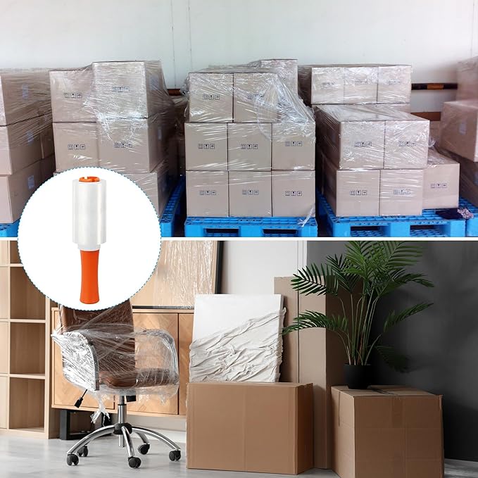 PATIKIL 4.7" x 328 Feet Stretch Wrap Roll, 4 Pack 80 Gauge/20 mic Thick Mini Shrink Stretch Film Industrial Clear Plastic Wrap with Handle for Box Packing Shipping Moving