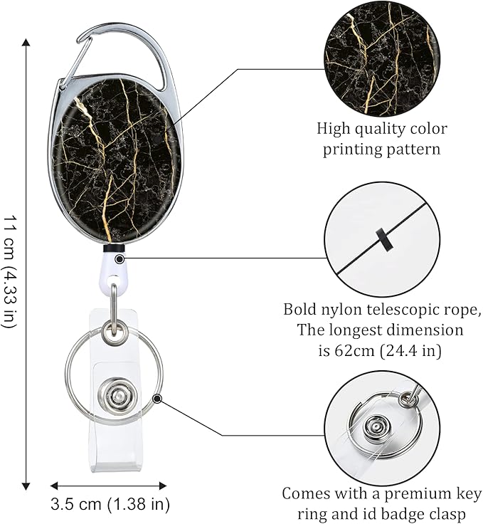 3 Pack Badge Reels - Double Sided Color Print Pattern Retractable Badge Holders with Retractable Keychain and Badge Clip, Durable Nylon Rope