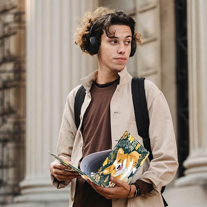 Dog Flower PU Leather Padfolio Clipboard Notepad with Pen Loop and Elastic Strap Interview/Resume Document Organizer for Business School Office