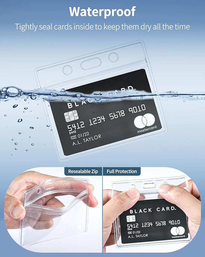 Uniclife 12 Pack ID Badge Holder Horizontal Clear Plastic Case with Resealable Zip Soft Waterproof Card Protector Pouch for Office School Credit Cards Proximity Key Cards Driver’s Licenses and Passes