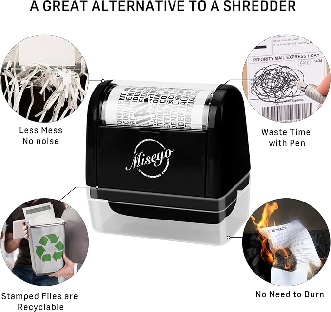 Miseyo Wide Roller Stamp Identity Theft Stamp 1.5 Inch Perfect for Privacy Protection - 3Pack Set (Black)