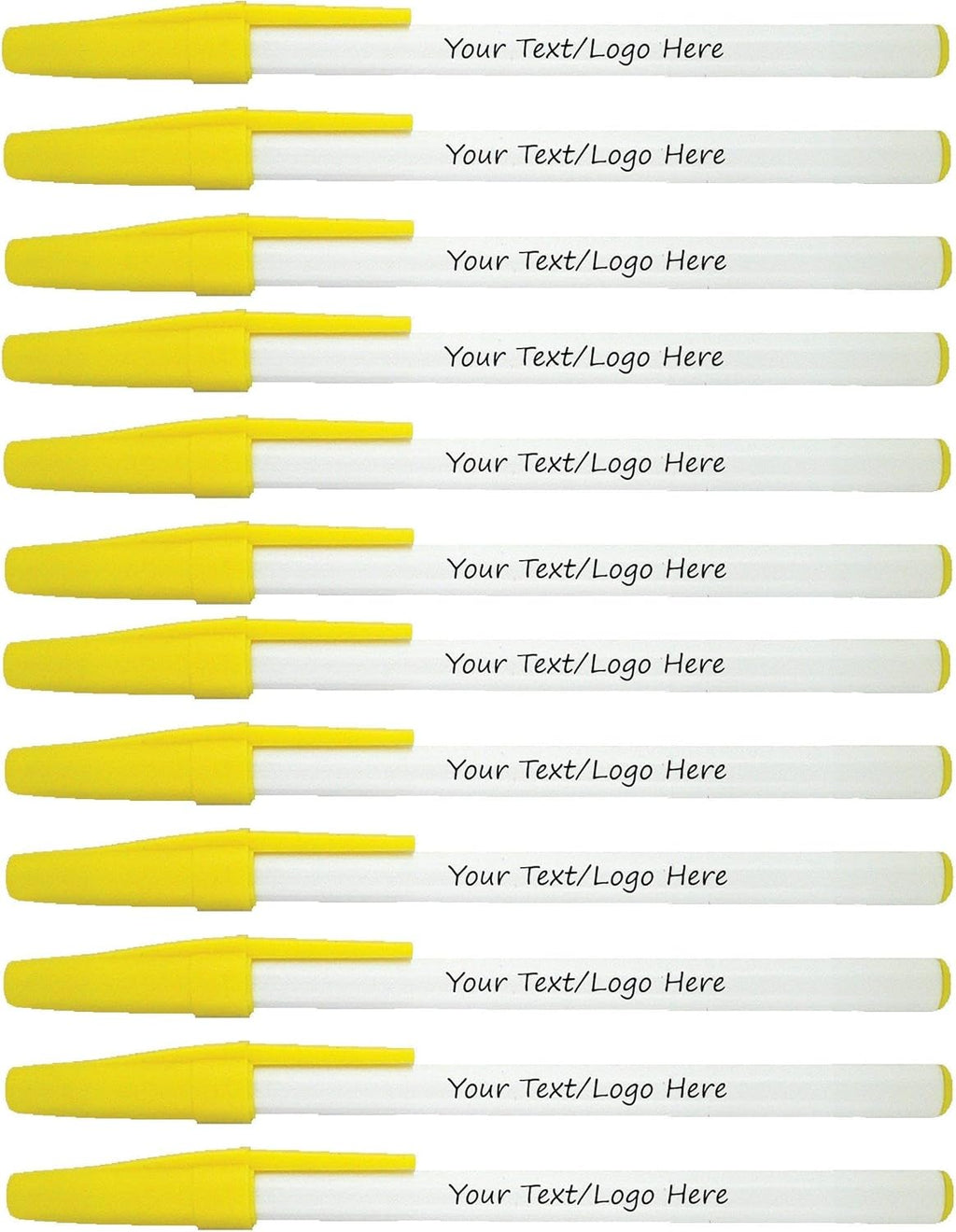 Personalized Stick Pens With your Custom Logo or Text-500 Pack Bulk-for Businesses, Parties, and Events, Custom Printed Slim Ballpoint Pens with Cap, Yellow, Black Ink