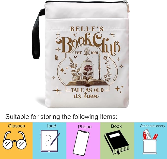 Tale As Old As Time Belle's Book Coffee Book Lover Book Sleeve, Book Covers with Zipper, Book Lovers, Book Pouch Kindle Protector, Gifts for Women Teacher Librarian Bookworm Bookish (White-C, Large)