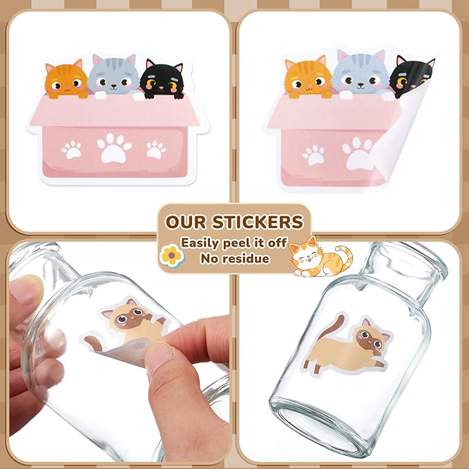 1 Roll Animal Stickers Reward Cute Space Stickers Office Supplies Incentives Sticker Animal Party Favor Decal, 500 Pcs Each Roll(Cat)