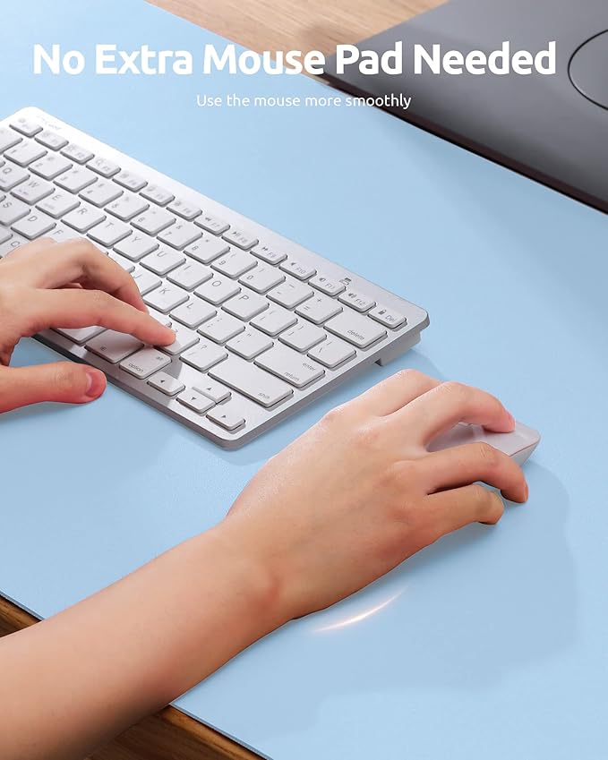 YSAGi Leather Desk Protector, Office Mat, Large Mouse Mat, Non-Slip PU Leather Blotter, Laptop Pad, Waterproof Writing Pad for Office and Home (Baby Blue, 35.4" x 17")