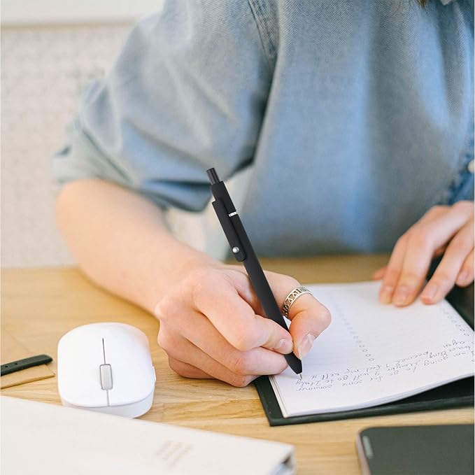 LINFANC 6 Pack Gel Pens, Black Ink Pens Fine Point Smooth Writing Pens Bulk, Soft Touch Cute Pens Aesthetic School Supplies, 0.5mm Black Pens for Journaling, Cute Office Supplies for Women & Men