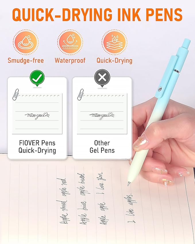 FIOVER Gel Pens, 5pcs Black Ink Medium Point 0.7mm Smooth Writing Pens with Comfort Grip, Aesthetic Ballpoint for Journaling School Office Supplies, Gifts for Women Men