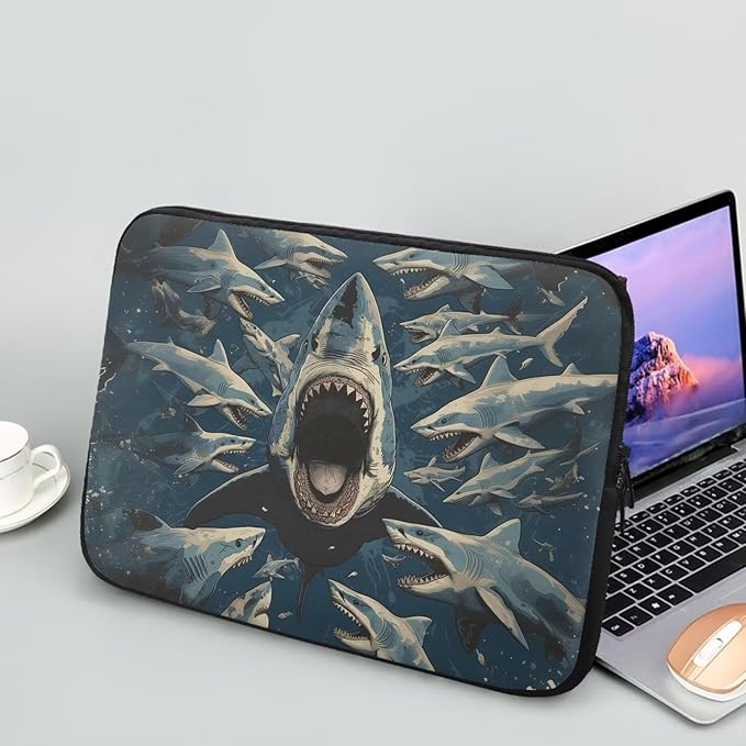 Shark Print Laptop Briefcases for Men Women, Lightweight Laptop Sleeve Case Water Resistant Neoprene Computer Carrying Cover 10 Inch Laptop Carrying Bag
