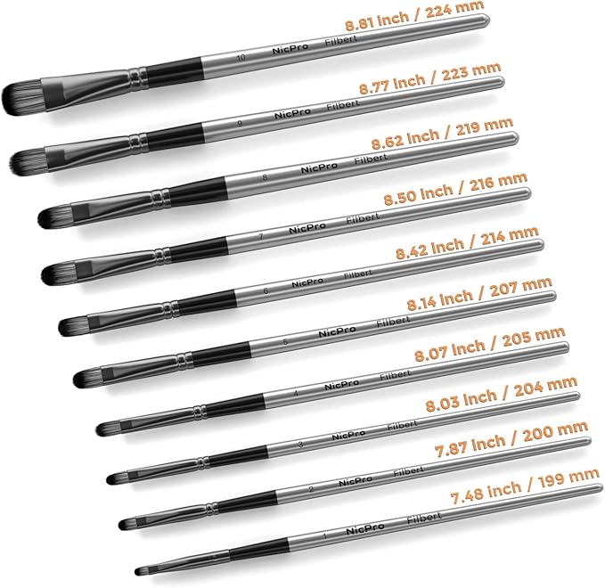 Nicpro 10 PCS Filbert Paint Brushes Art Painting Brush Set for Acrylic Watercolor Oil Gouache Canvas, Craft Detail Face Body Painting, Artist Kit for Kid & Adult