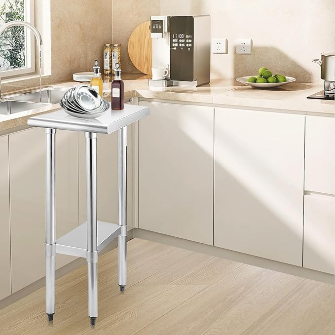 STABLEINK NSF Stainless Steel Table, 30 x 12 Inches Metal Prep & Work Table with Adjustable Undershelf, for Commercial Kitchen, Restaurant, Hotel and Garage，Small Stainless Steel Table