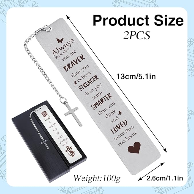 Christian Metal Bookmarks Gifts - 2Pcs Inspirational Bible Verse Bookmarks Gift for Book Lovers Pretty Bookmarker with Cross Pendant for Women Religious Book Mark Gifts for Friends