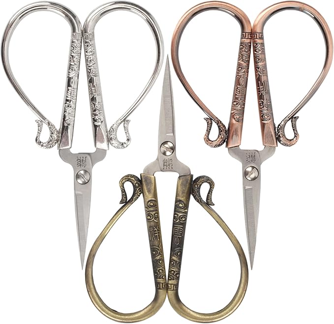 JubileeYarn Classic Chinese Small Embroidery Craft Scissors - Bronze, Copper, Silver - 1 Scissor Each