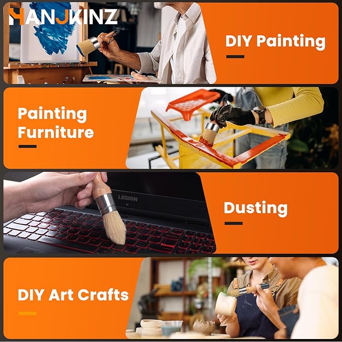 Chalk and Wax Paint Brush 3 Pcs Set, Chalk Paint Brushes for Furniture, Painting or Waxing, Milk Paint, Natural Bristle Stencil Brushes for All Painting and Waxing