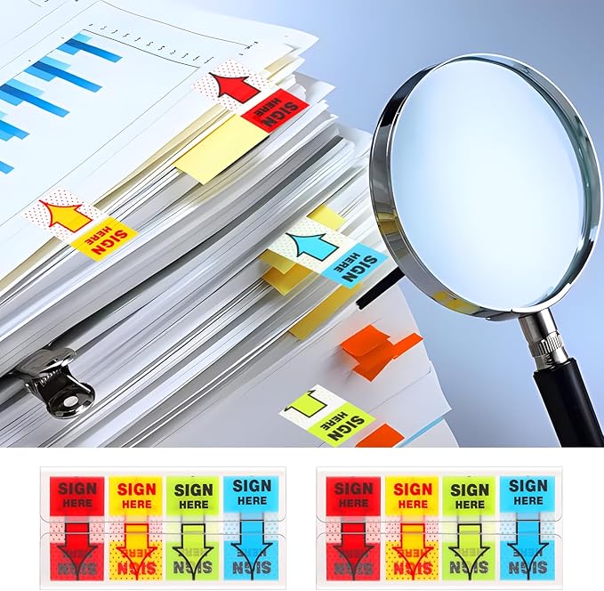500pcs Sign Here Stickers, Arrow Labels Stickers Adhesive Sign Here Tabs Sign Post Here Flags for Documents Notebooks Home Office School Supplies (4 Colors)