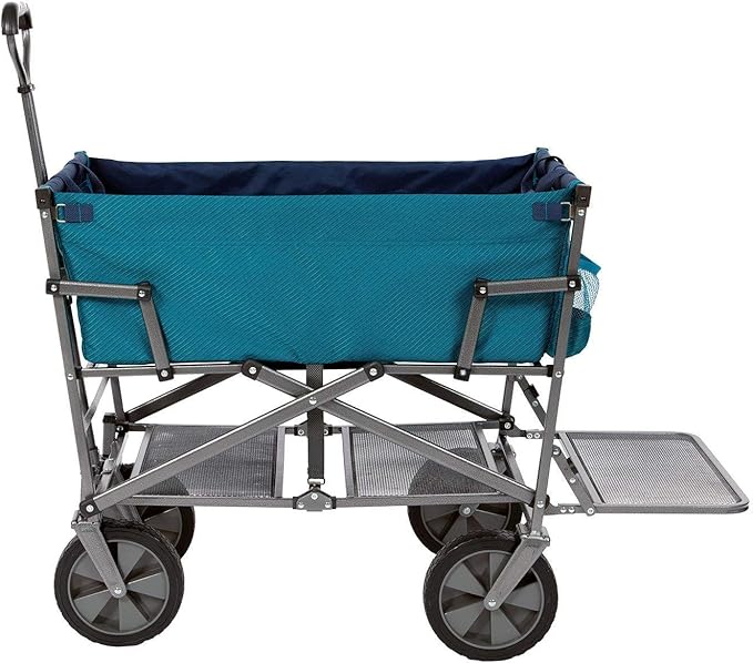 MacSports Double Decker Wagons Carts Heavy Duty Foldable Outdoor Collapsible Cart Portable Lightweight Utility Cart, All Terrain Sports Wagon for Camping Gear, Groceries, and More (Teal)
