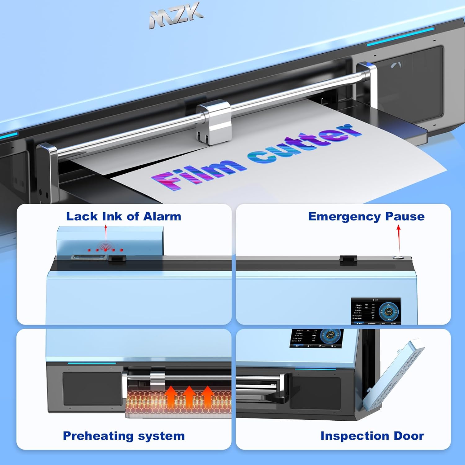 MZK A3 Plus DTF Printer XP600 Doubled-Speed,13+" DTF Film,Built-in Holiday Automatic Timed Cleaning Printhead,LED Multi-Function Fouch Screen,Film Cutter,White Ink Circulation,Gift Ink 2 Year