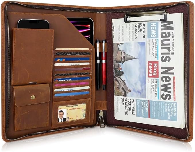 Full Grain Leather Portfolio Binder, Leather Padfolio Business Resume Legal Pad Notebook Binder for A4/Pad, Leather Folio Leather Folder, Writing Pad for Business School Office