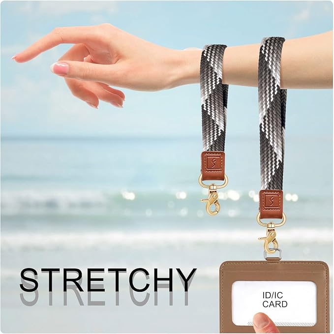 Fishent Stretchy Wristlet Keychain,Braided Cute Wrist Lanyards for Keys, Key Chain Holder for Women Men, Wrist Strap Keychain for Car Keys Phone Camera Wallet ID Badges Card (Chocolate)