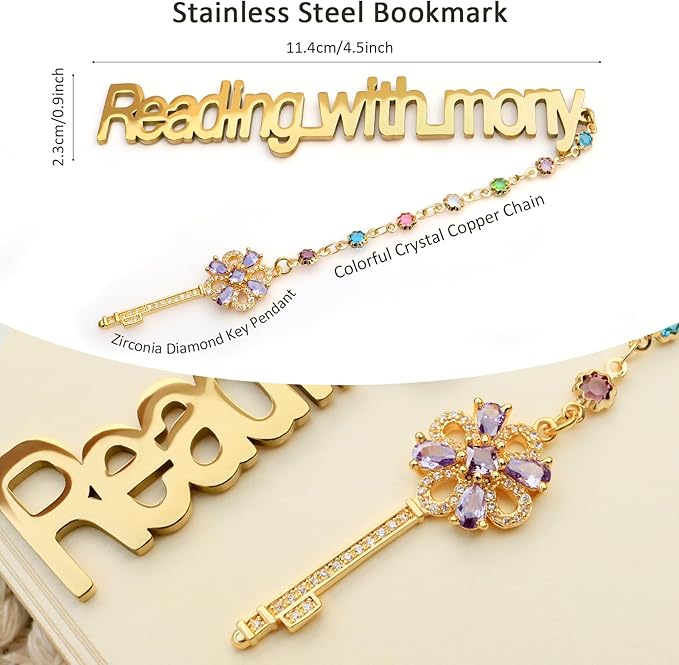 Metal Bookmark Cute Book Accessories Gifts for Women Teacher Readers Book Lovers for Christmas Mother's Day (Reading with Mony Gold)