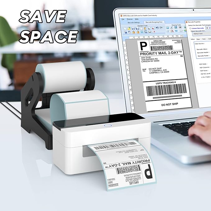 Label Holder Thermal Label Holder for Rolls and Fanfold Labels Shipping Label Stand Desktop Printer Accessory Supplies for Home, Office (Black)