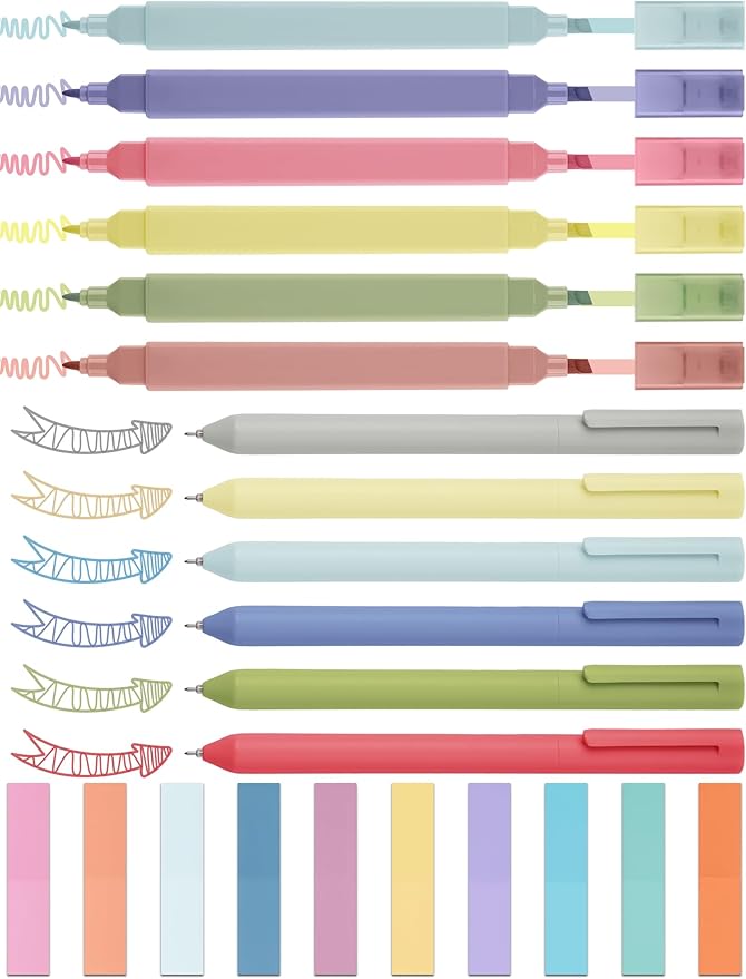 NiArt Bible Note-Taking Kit 6 Dual Tip Highlighters, 6 Gel Pens & 200 Sticky Notes - Versatile, Portable for Bible Study, Journaling, Planning & More with Candy Colors, Precision Tips & Storage Box
