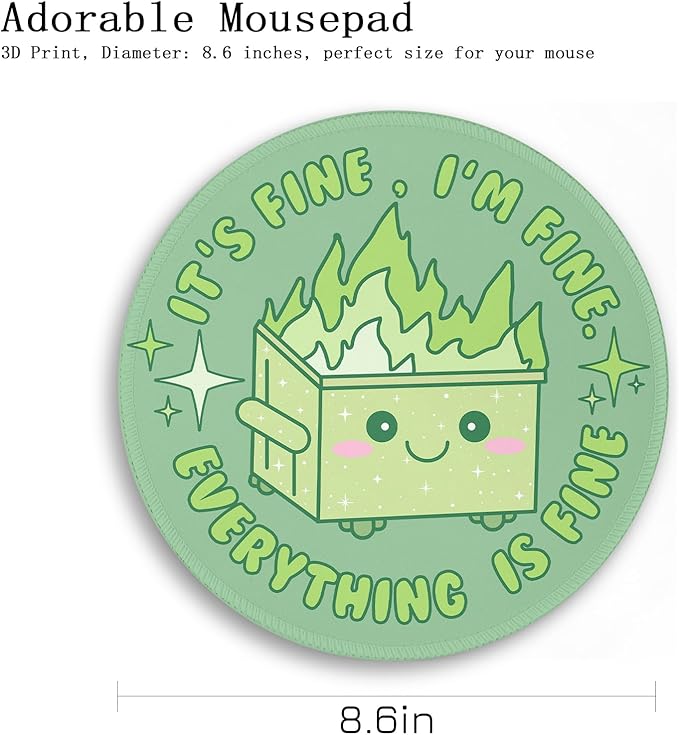 Gctriki Dumpster on Fire Mouse Pad, Cute Sage Green Mouse Pads for Desk, Funny Round Mousepad for Laptop Gaming Stitched Edge Non-Slip Rubber Base, Cute Green Office Desk Accessories Decor for Women