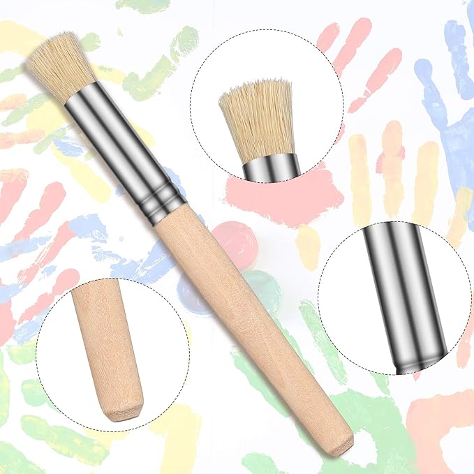 Wooden Stencil Brushes Natural Stencil Bristle pens Dome Art Painting pens Wood Template Brush for Acrylic Oil Watercolor Art Painting DIY Crafts Card Making Supplies, 3 Sizes(12 Pieces)