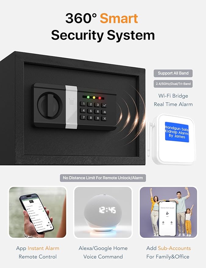 FORFEND Smart Home Safe | WiFi Safe Box App Lock/Alarm | Voice Command, Kidnap Alarm, Tamper Detect, Frozen Mode, Sub Account| Digital Safe Anti Theft
