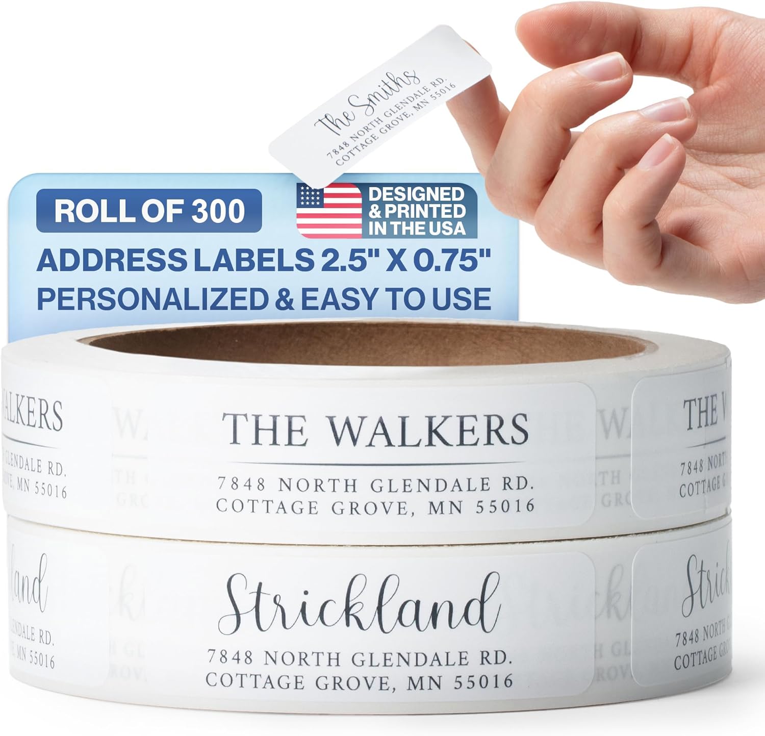300 Personalized Address Labels - Glossy White Return Address Label 2.5" x 0.75'', Stylish Fonts for Envelopes & Packages, Customizable Labels for Home or Office Use
